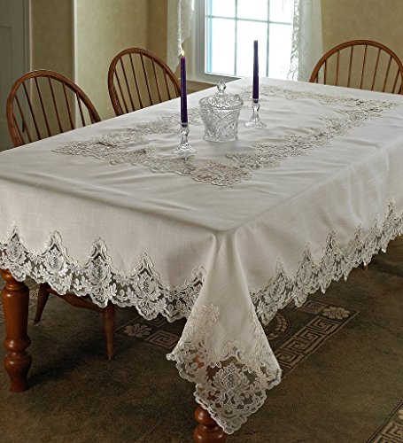 Imperial Embroidered Vintage Lace Design 70" X 180" Oblong/Rectangle Tablecloth in Cream