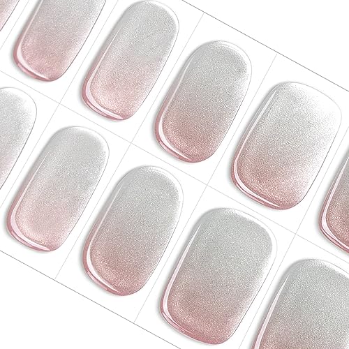 DANNI & TONI 28 Stickers Blush Ombre Mirror Semi Cured Nail Wraps Soft Self-Adhesive Gel Nail Stickers,Salon-Quality Gel Nail Polish Strips Manicure Stickers Set(Blushing Reflection)