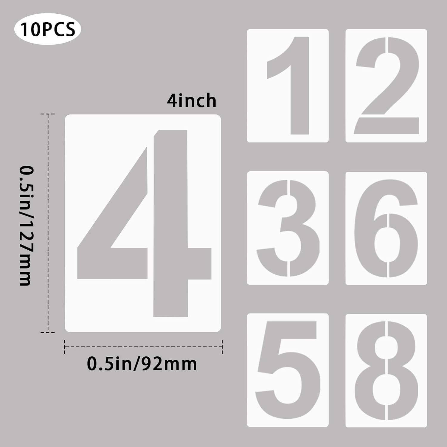 4 Inch Plastic Number Stencils Kit 0-9 – Reusable Address & Digital Number Painting Templates for Cake, Mailbox, Road, Parking Lot, Door, Truck Signs