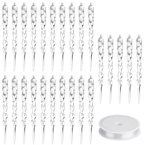 FEPITO 70 PCS Acrylic Icicle Clear Plastic Icicle Ornaments for Christmas Party Tree Hanging Supplies Holiday Decoration