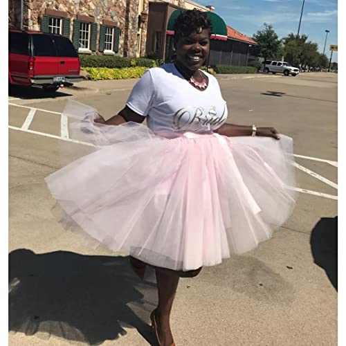 WDPL A Line Short Knee Length Tutu Tulle Prom Party Skirt Large Light Pink - Thumbnail 7