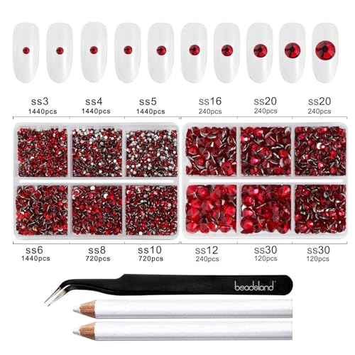 Image of Beadsland Flatback Rhinestones, Siam, 8300pcs Mixed 10 Sizes
