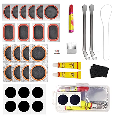 Kit de réparation de pneus de vélo - Kit de réparation de pneus en métal - Kit de réparation de pneu de vélo avec boîte de rangement portable pour cyclistes, motos, BMX, véhicules tout-terrain Cover