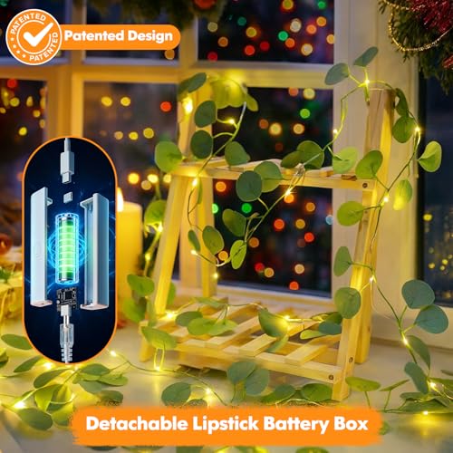 Lakumu Vines with Fairy Lights Battery Operated Rechargeable, 8 Modes, 33FT 100 LED Eucalyptus String Lights with Timer, Leaf Lights for Bedroom, Wall, Garden, Party, Wedding Decor — view 2
