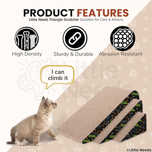 Image of Corrugated Cardboard Cat Scratcher with Catnip - (Triangle Slice) | 16 inch Durable & Detachable 3-in-1 Scratching Pad for Cats & Kittens | Textured Design for Play & Furniture Protection