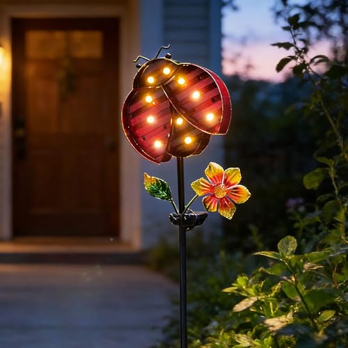 Solar Garden Decor Lights,Outdoor Garden Stakes Waterproof Beetle Lights Gifts for Women Mum and Metal Bird Decorative LED Lanterns for Yard, Patio(Beetle)