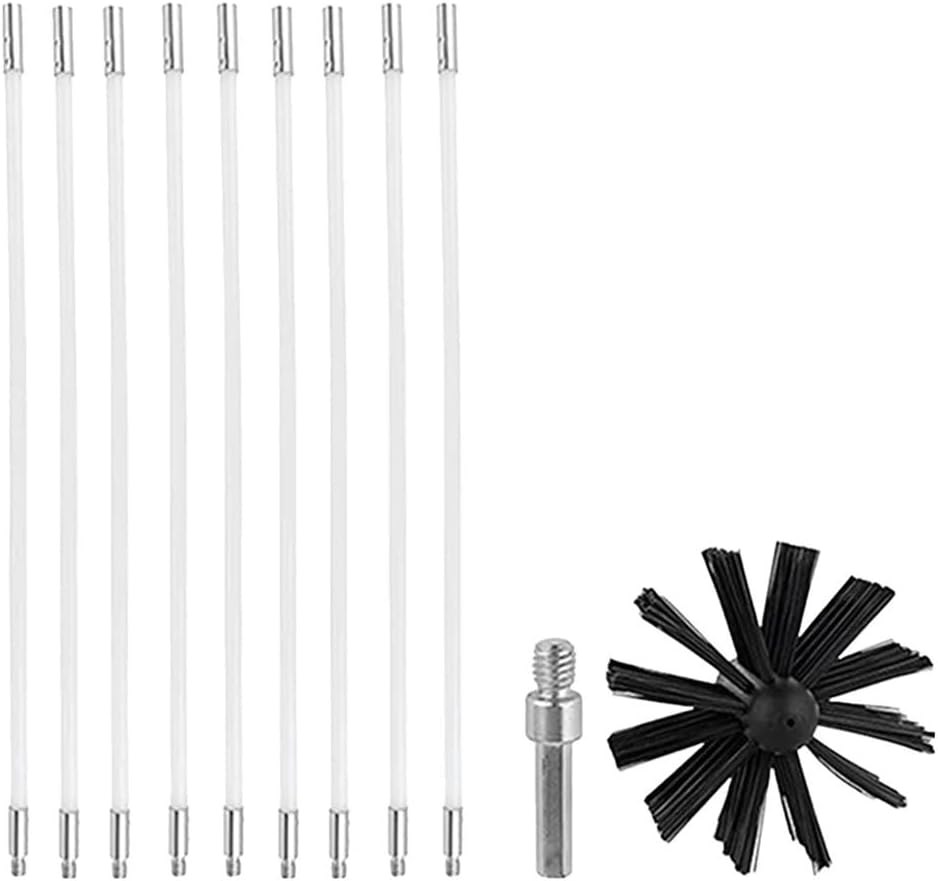 Chimney Brush Set with Long Handle Pole, 4/5.9 Inch Brush Heads Dryer Vent Cleaning Kit, Multi-Purpose Cleaning Tools for Home Fireplace, Dryer Duct and Ventilation System(Large)