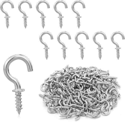 110 Pezzi ganci a vite in acciaio inox, 20mm ganci a vite per legno, vite occhielli gancio, 1/2 Pollice, argento, per pareti, soffitti, pannelli in legno, Interno, giardino