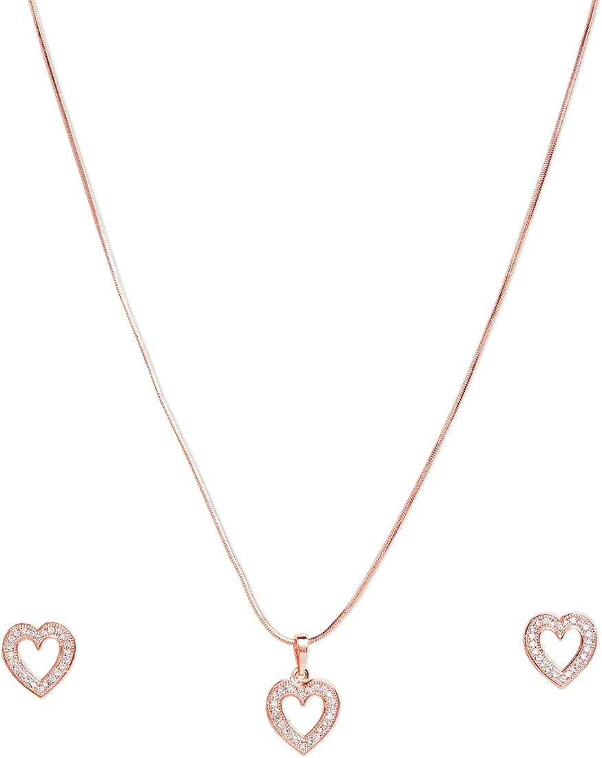 ZAVERI PEARLS Rose Gold Cubic Zirconia Contemporary Hollow Heart