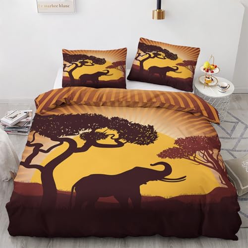 NOGAWA African Elephant Bedding Double - Wildlife Double Duvet Set - Reversible...