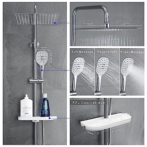 Regendusche JOHO Edelstahl Duschsystem mit Handbrause und Duschablage