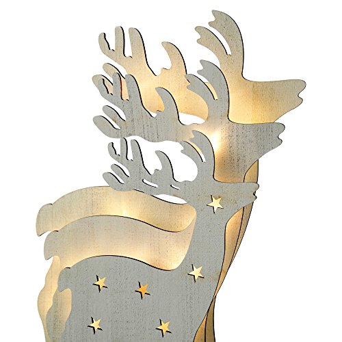 Werchristmas Pre-Lit 3 Layer Reindeer Table Christmas Decoration, Wood, 30 Cm - White #TOP5