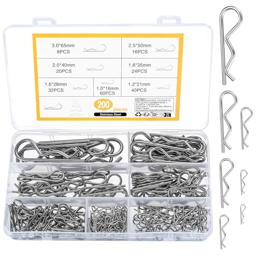 200 Piezas Pasadores de Partidos, Pasadores de Chaveta, R Forma Pasador Dividido ​Resistente Clips para Automoción Mecánica Garaje