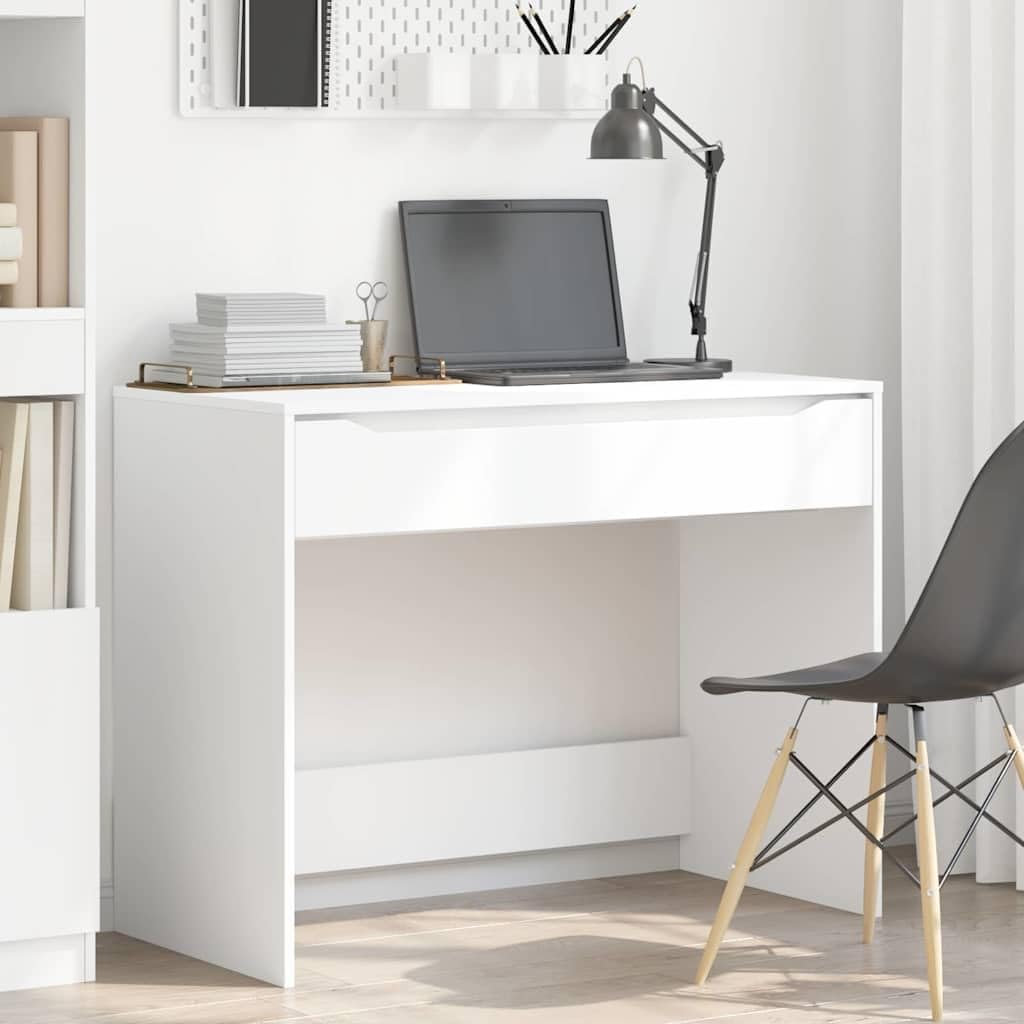 Scrivania con cassetti, bianca, 100 x 50 x 78 cm, in legno, scrivania da ufficio, postazione di lavoro con cassetto e ripiano per laptop, computer, monitor, organizzazione