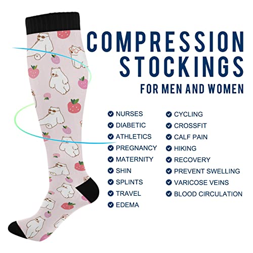 Wusikd White Bear Strawberry Compression Socks for Women and Men Circulation Long Socks for Athletic Running 14