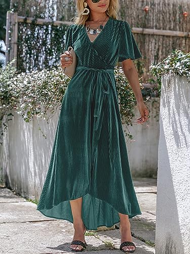 Image of BerryGo Women's Velvet V Neck Wrap Semi Formal Dress Cocktail Party Maxi Dress for Wedding Guest