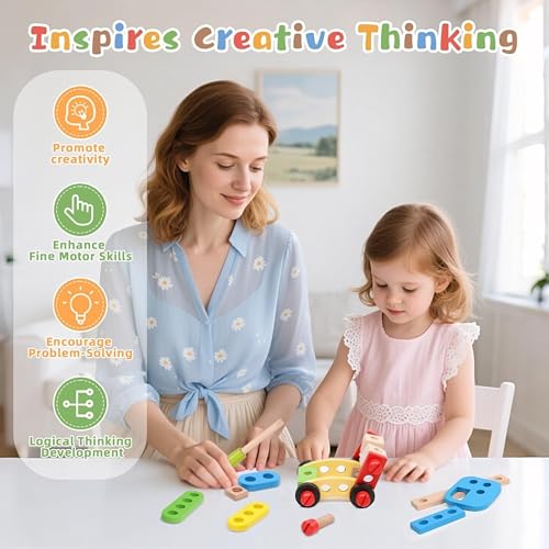 Image of Wooden Tool Kit Set (39 Pcs) | Portable Pretend Play Construction Tools Kit for Kids | STEM Learning Mechanic Toy | Montessori Educational Gift for Boys & Girls Age 3-6