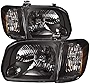 HEADLIGHTSDEPOT Black Housing Halogen Headlights Compatible with Toyota Sequoia Tundra Includes Left Driver and Right Passenger Side Headlamps