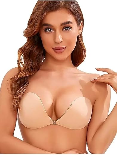 UNDERZONE Women Strapless Adhesive Bra | Backless Invisible Sticky Bra | 3D Push Up Silicone Bra | Front Buckle | Reusable...