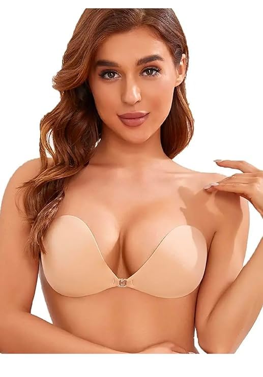 Cotton Women's & Girl's Strapless Push Up Wire Free Stick On Invisible Bra (Free-Size) (Skin)