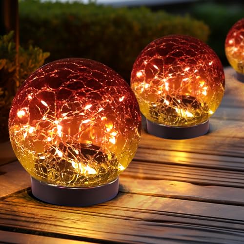 JKIMK Solar Globe Lights Outdoor Waterproof-Solar Balls for Garden-Cracked Glass Ball Lights Outdoor-Solar Orbs for Outside-Decorations for Patio and Yard Lawn Backyard Decor