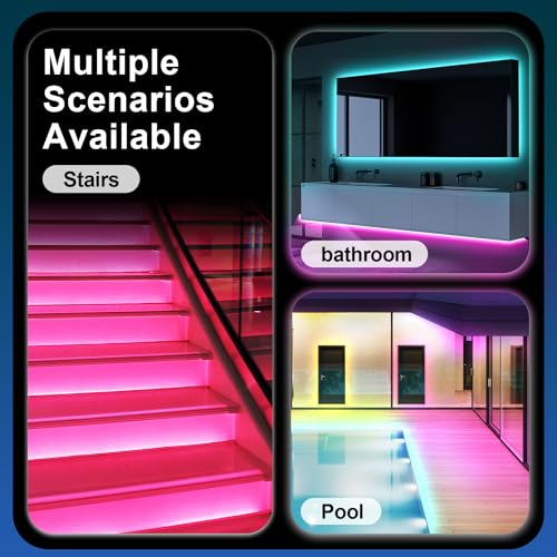 KIKO 200Ft/60M Outdoor Waterproof LED Strip Lights with Self-Adheisive Back, IP65 RGB Led Light Strips, Ultra Long with App Control, Remote, Color Changing LED Rope for Decoration by KIKO - Image 6
