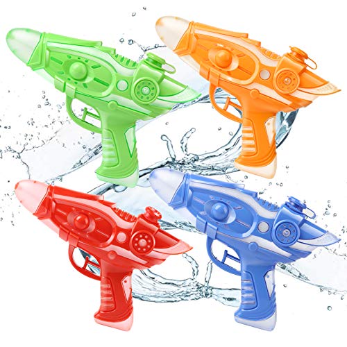 Wasserpistole 4 Stück Spritzpistolen Set 400ml Water Gun mit 6-8 Meter Reichweite Blaster Spielzeug für Kinder Party Strand Pool, Blau & Grün & Orange & Rot Cover