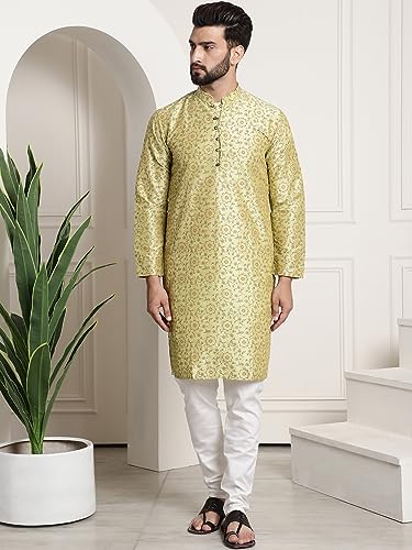 Image of SOJANYA (Since 1958 Men's Silk Blend Printed Kurta and Churidar Pyjama Set