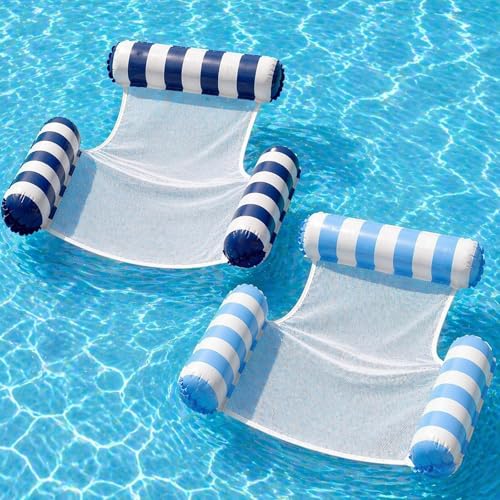 HSSPYY 2er Set Pool-Hängematte für Erwachsene Wasserhängematte mit Netz Faltbare Pool Float Liege 120 x 105 cm bis 100 kg aufblasbare Schwimmliege für Pool Garten & Urlaub