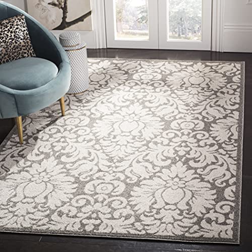 Tapete cuadrado 7 pies Floral Gris Oscuro y Beige