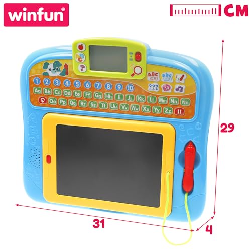 winfun Tablet interactiva Juguete, Bilingüe, Funciones de Aprendizaje, Números y Letras, Ortografía, Música, Juegos interactivos, Panel Dibujo extraíble, Español e inglés, +18 Meses (39372) - imagen 4