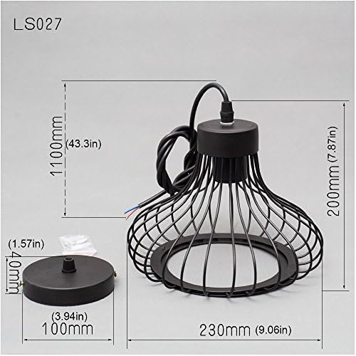 Industrial Retro Cage Ceiling Pendant Light, Shades Metal Basket Lamp, Vintage Rustic Black Wire Cage Guard Hanging Lighting Fixture for Kitchen Island Loft Restaurant