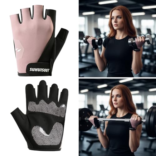 Image of PROBEROS Gym Gloves for Woman Workout, Breathable Fingerless Gym Gloves with Anti-Slip Silione Palm, Adjustable Wrist Closure Workout Gloves for Weightlifting, Training, Cycling, Size-M