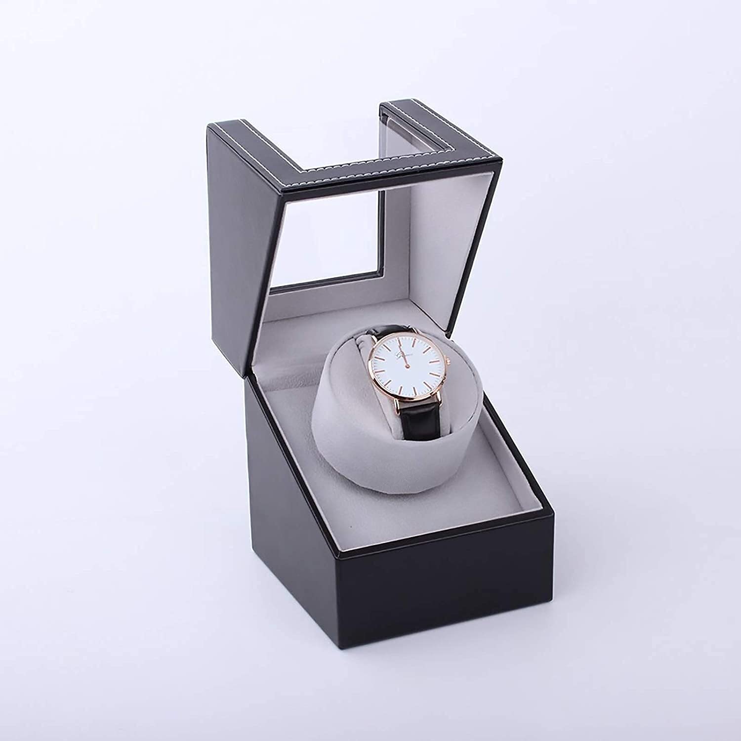 High Class Motor Watch Shaker Reloj de Pulsera Winder Case Holder Display Reloj mecánico automático Turntable Winding Watch Caja de Almacenamiento Marrón Negro (Negro)