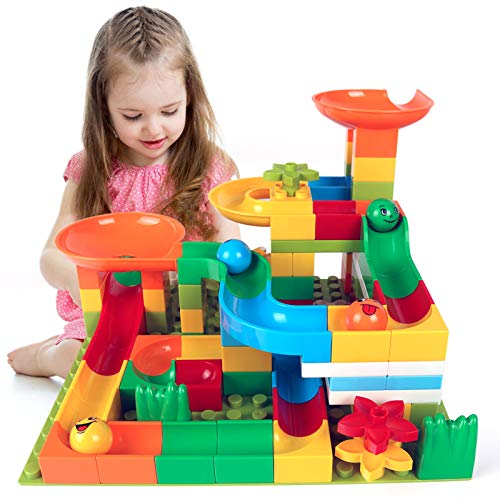 EP EXERCISE N PLAY Marble Run Large Building Blocks, Classic Big Blocks STEM Toy Bricks Set Kids Race Track Compatible with All Major Brands Bulk Bricks Set for Boys Girls Toddler Age 3,5,7 (103PCS)