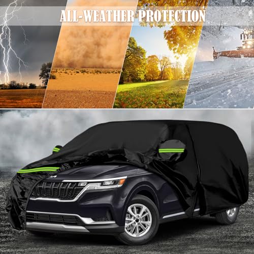 Image of Waterproof Car Cover Replace for 2015-2025 Kia Carnival /Sedona, 6 Layers All Weather Car Covers with Zipper Door & Windproof Bands for Snow Rain Dust Hail Protection