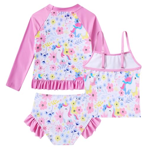 Image of BFUSTYLE Girls Swimsuit 3 Pieces Rash Guard Kids Long Sleeves Bathing Suit 3-8 Years Sun Proction Swimwear Tankini