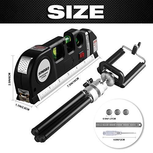 Sondiko Laser Level Tool Kit, Multifunction Laser Leveler For Picture Hanging, Cabinets, Tiles, Measure Tape Standard & Metric Tape Ruler (8Ft/2.5M) With Retractable Metal Tripod Stand #TOP4