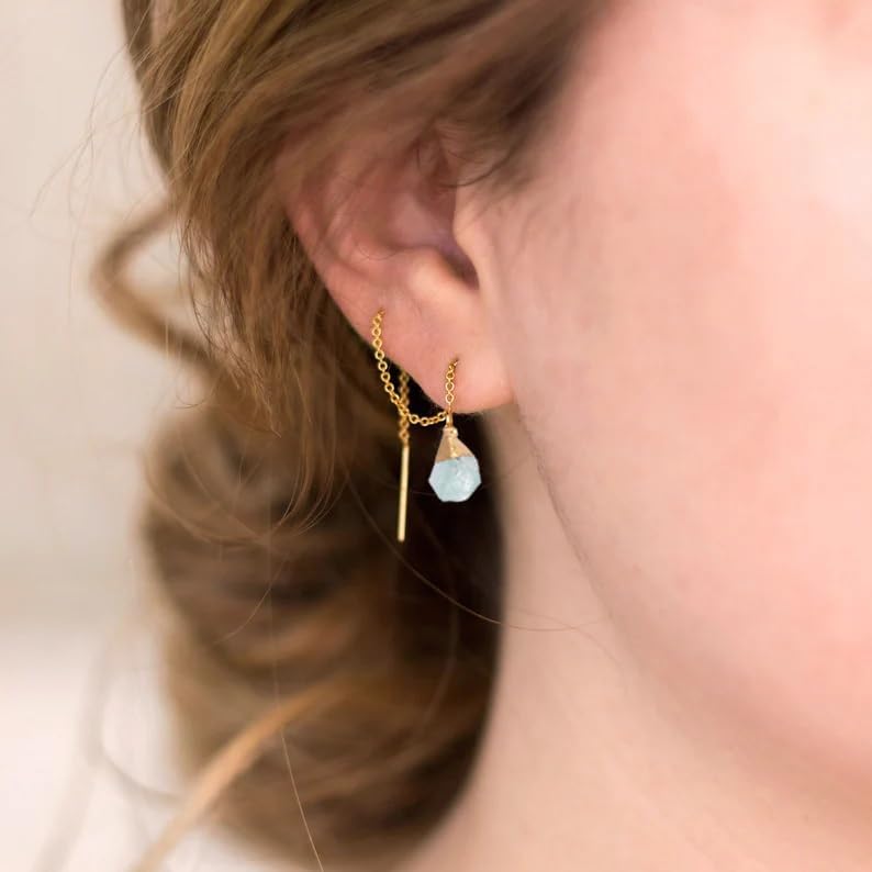 Crystal Dangle Earrings, Long Chain Drop Earrings Gemstone Threader Earrings 14K Gold Plated Earrings for Women Trendy - Image 3