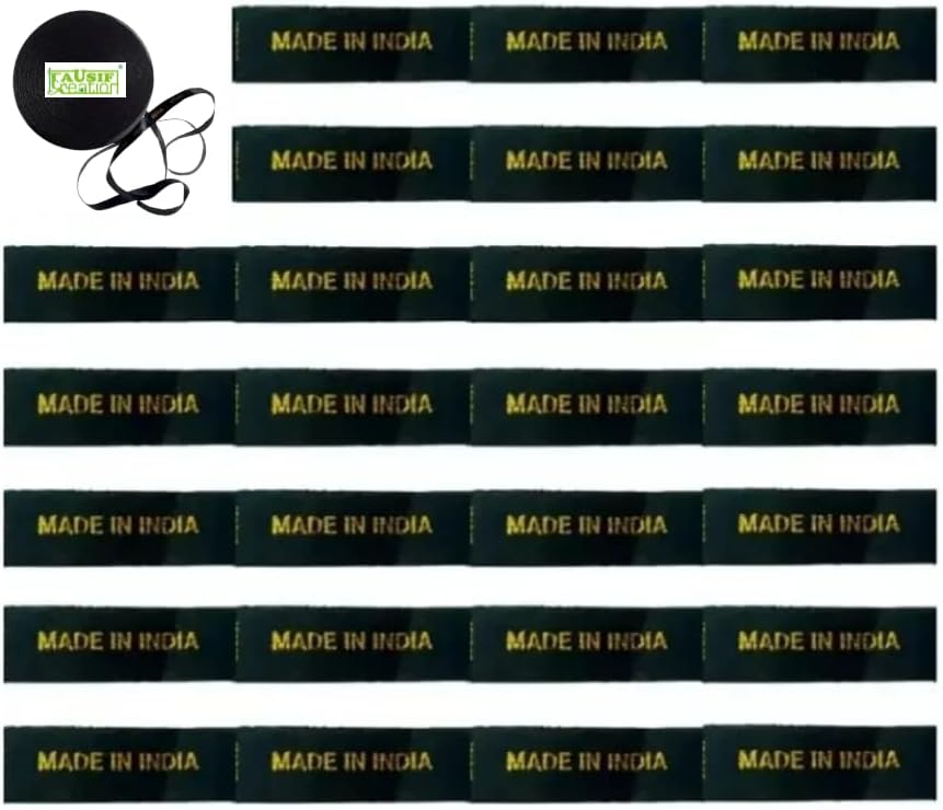 Cloth Labels 'Made in India' (40mmx12mm) in Black Satin Finish with Golden Printing Roll Ribbon Tags for Clothing, Dresses and Other Project (Qty : 980 Pcs Each Roll)