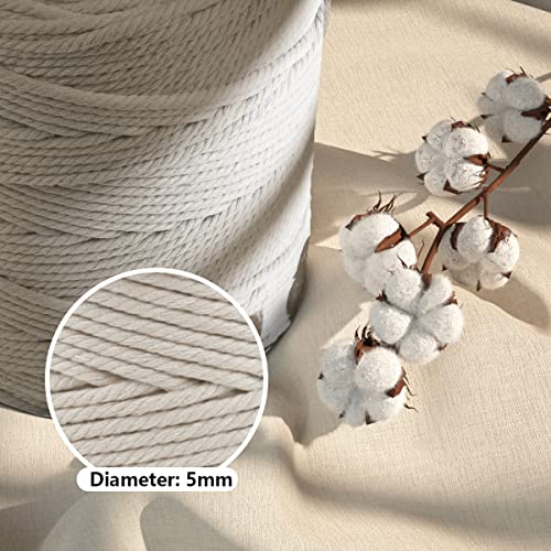 Image of ZUEXT Macrame Cord, Beige White, 5mm x 328yds Cotton String Macrame Yarn