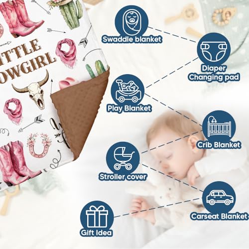 Image of Western Baby Blanket, Cowgirl Minky Blankets for Girls, Nursery Room Decor, Soft Warm Lightweight Nursery Bed Blanket for Cowboy Newborn Toddlers Daughter