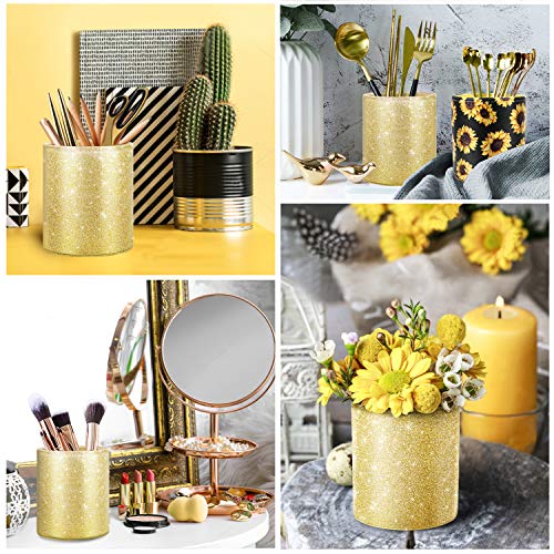 Image of Gold Pencil Holder, Decorative Pens Holder for Desk, Makeup Brushes Organizer for Table, Large Pu Leather Multi-Functional Organizer Cup for Office, Classroom, Home, Champagne Gold
