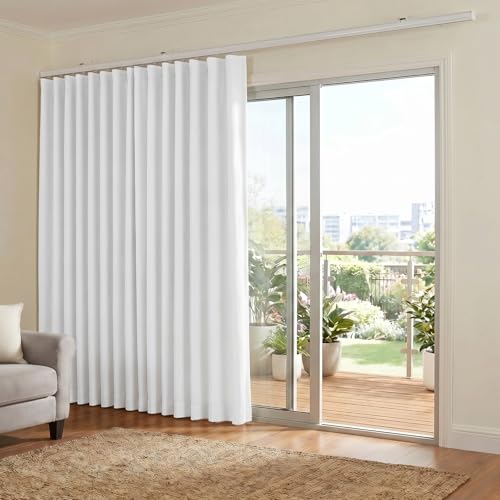 Image of hoeflife Room Divider Curtains Blackout Floor to Ceiling Curtain with Hook Wall Mount Sliding Door Curtains Ceiling Mount Extra Wide Curtain Wall Divider for Room Separation(Greyish White,W180xH96in)