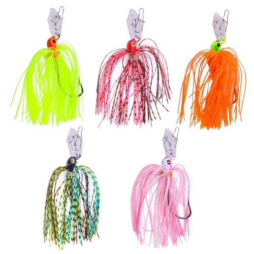 Riceel Set de leurres artificiels, 5 pièces Spinnerbait leurres de pêche multicolores Buzzbait Spinnerbait Jigs 8cm Set de leurres spinning 10g Fishing...