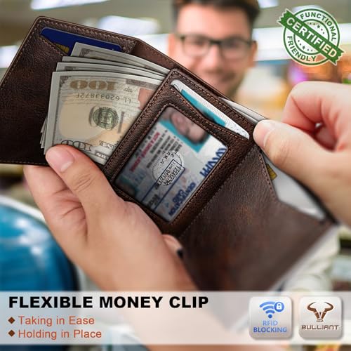 Image of BULLIANT Men Wallet Leather Wallet Card Holders Money Clip for Men 10Cards-Magnetic Flip on Metal Case