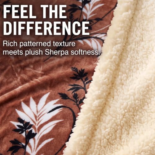 Image of BSB HOME Premium Flannel Fleece Blanket with Sherpa Reverse, 280 GSM Soft Plush Reversible Floral Blanket, Warm Cozy Winter Blanket for Bed, Sofa & Couch, 90 x 100 Inches (228 x 254 cm) - Rust Brown