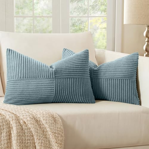 Image of MIULEE Slate Blue Decorative Lumbar Throw Pillow Covers 12x20 Inch 2 Pack