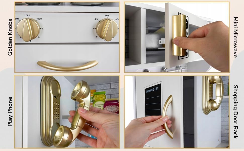 Miniatura 8 de Juego de cocina de madera grande para niños y accesorios de cocina, juguetes de aprendizaje para niñas y niños con utensilios de cocina, horno,