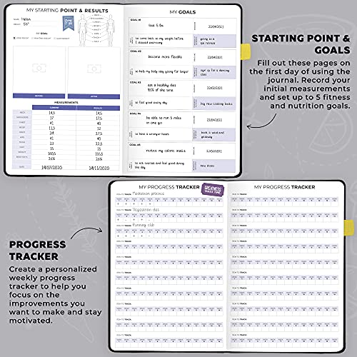 Clever-Fox-Fitness-Food-Journal--Nutrition-Workout-Planner-for-Women-Men--Diet-Gym-Exercise-Log-Book-with-Calendars-Diet-Training-Trackers-Undated-A5-Size-Hardcover-Black